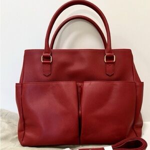 Elegant Levenger Red Handbag with Dual Handles and Shoulder Strap